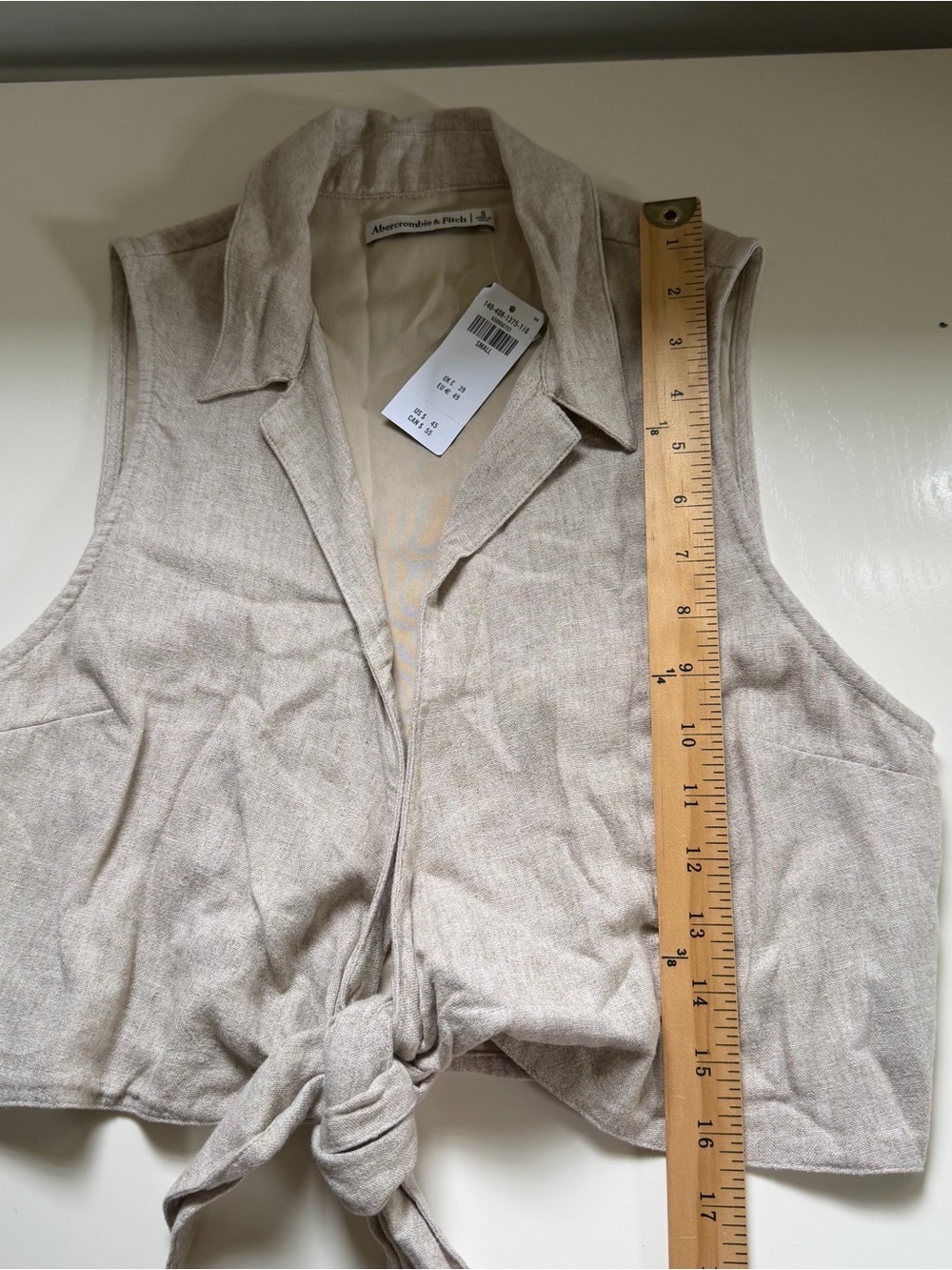 Abercrombie NWT Cropped Linen Tie-Front Blouse Beige Size Small - Picture 5 of 7